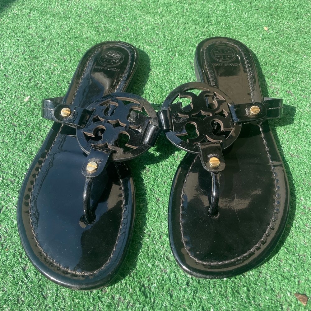 Tory Burch Miller Sandals Black Glossy 7 1/2